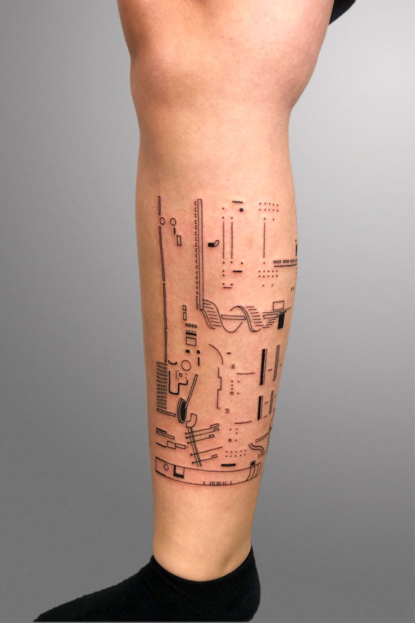 abstract tattoo composition inspired by architecture in japan