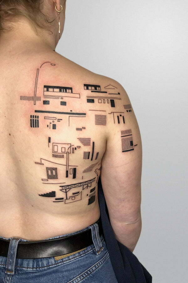 back tattoo inspired by the architecture in lima peru