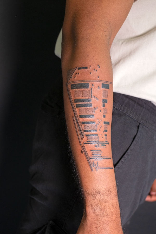 architectural leg tattoo