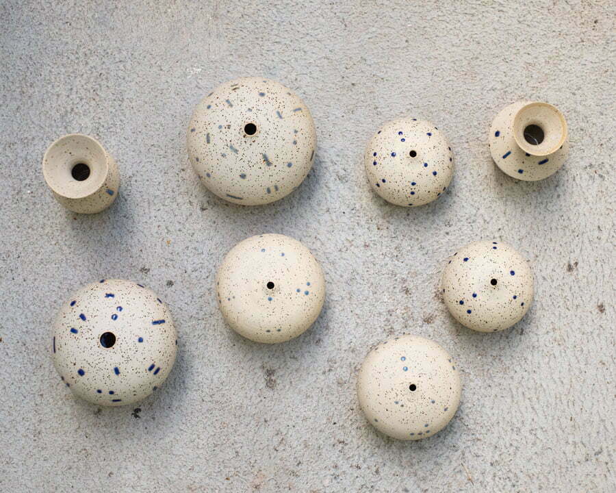 speckled vases with minimal geometric patterns by rocaline