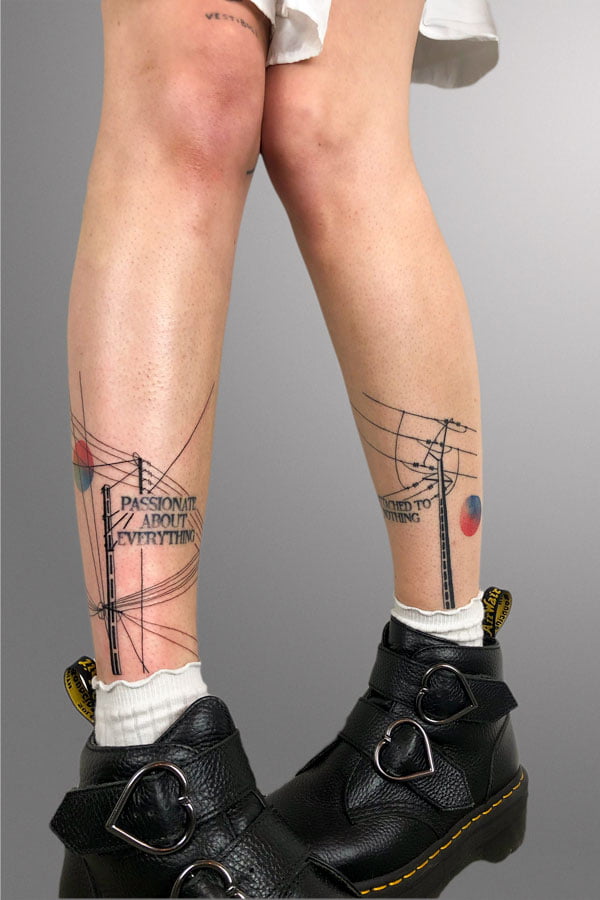 symmetric tattoo of power lines on chins