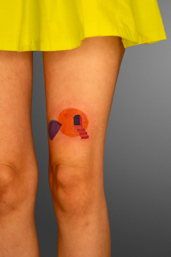 small 3d geometric tattoo on leg
